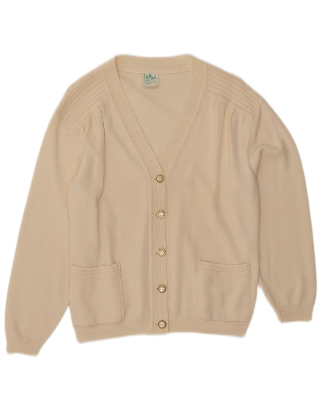 VINTAGE Damen Strickjacke Pullover UK 12 Medium Beige