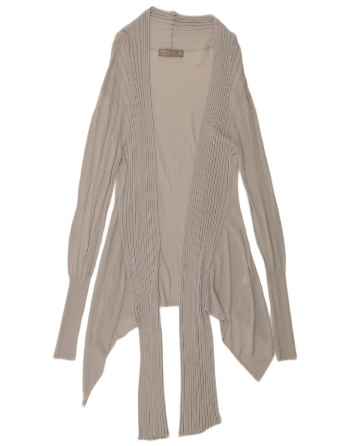 Zara Damen Longline Durchsichtiges Cardigan-Oberteil UK 12 Mittelgraue Viskose
