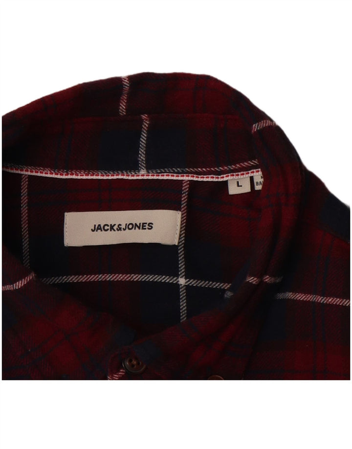 JACK & JONES Herren-Flanellhemd, groß, Burgunderrot, kariert, Baumwolle
