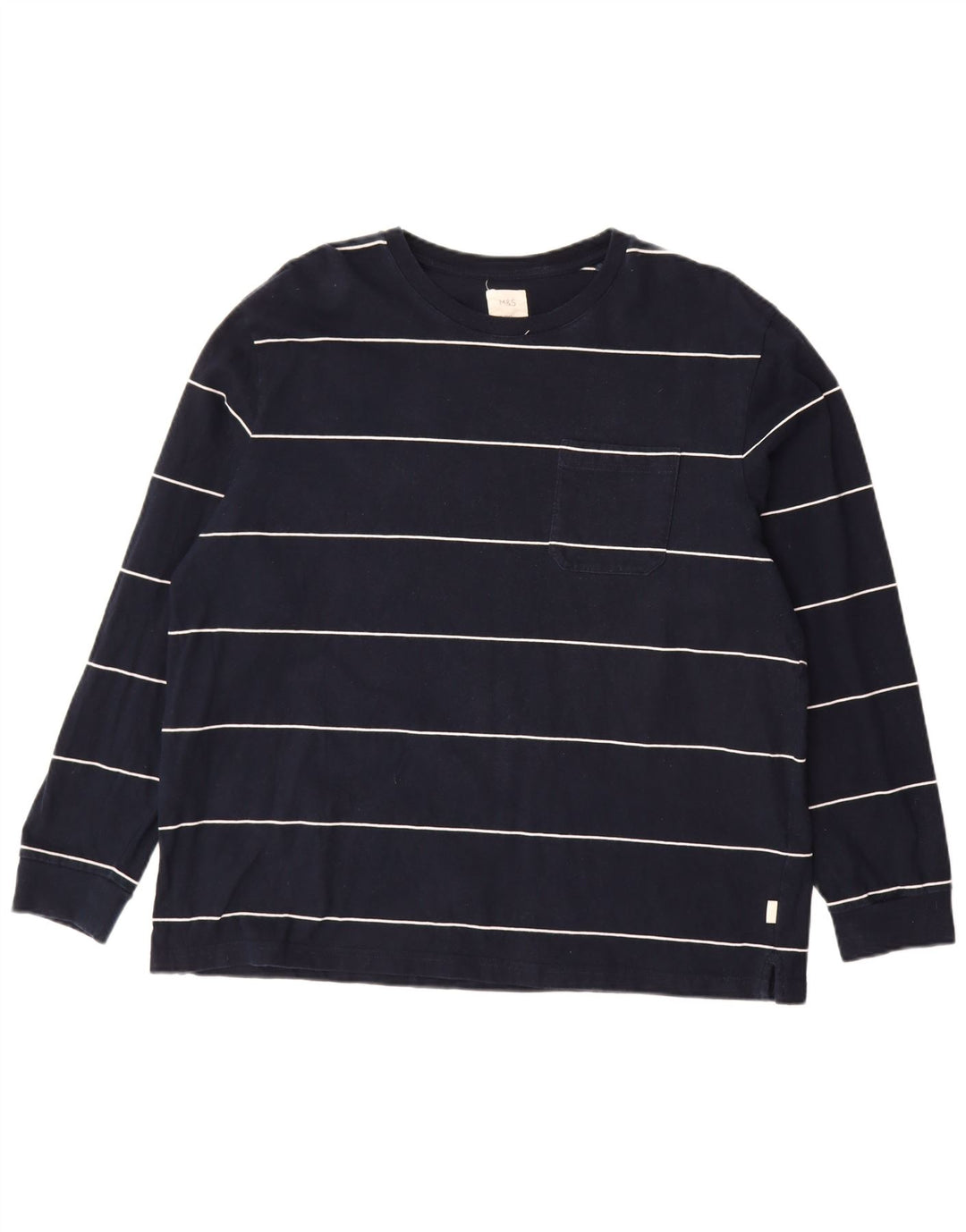 MARKS & SPENCER Herren-Top, langärmelig, 2XL, marineblau, gestreift, Baumwolle