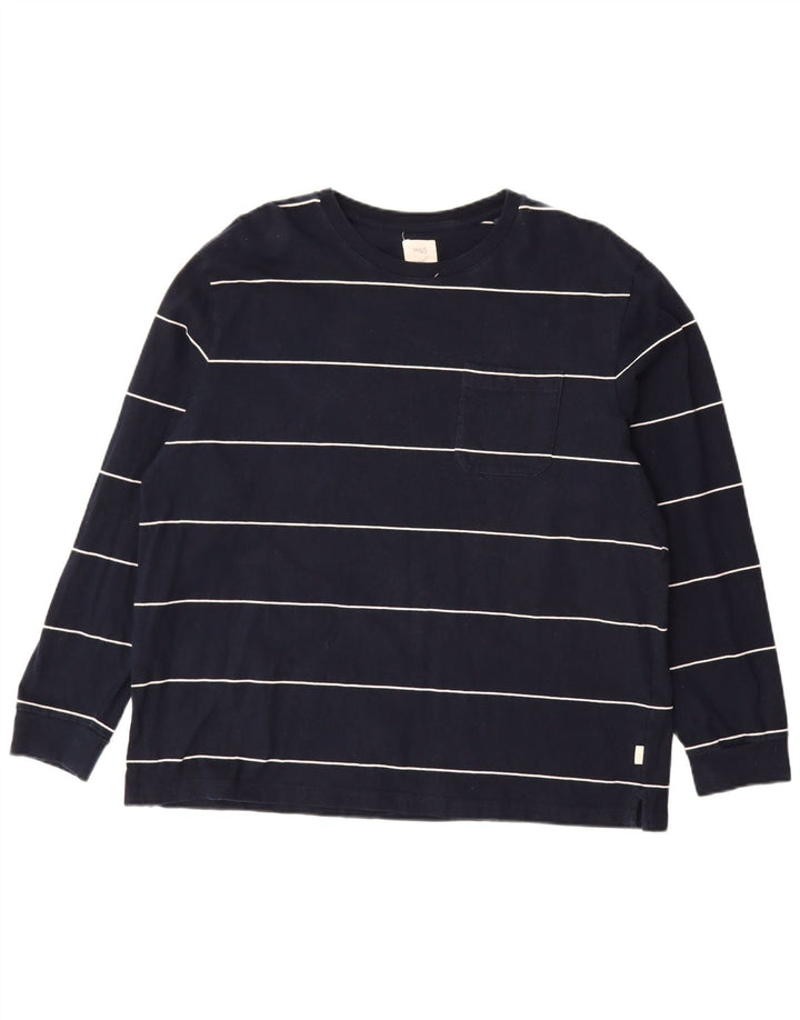 MARKS & SPENCER Herren-Top, langärmelig, 2XL, marineblau, gestreift, Baumwolle
