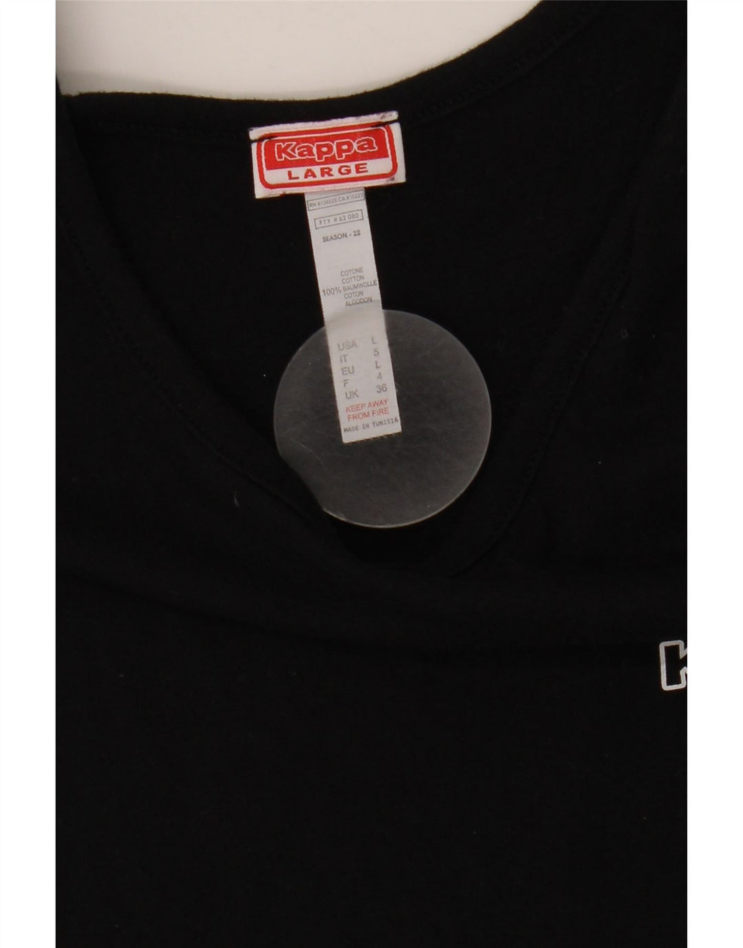 Kappa Herren-Trägershirt, groß, aus schwarzer Baumwolle