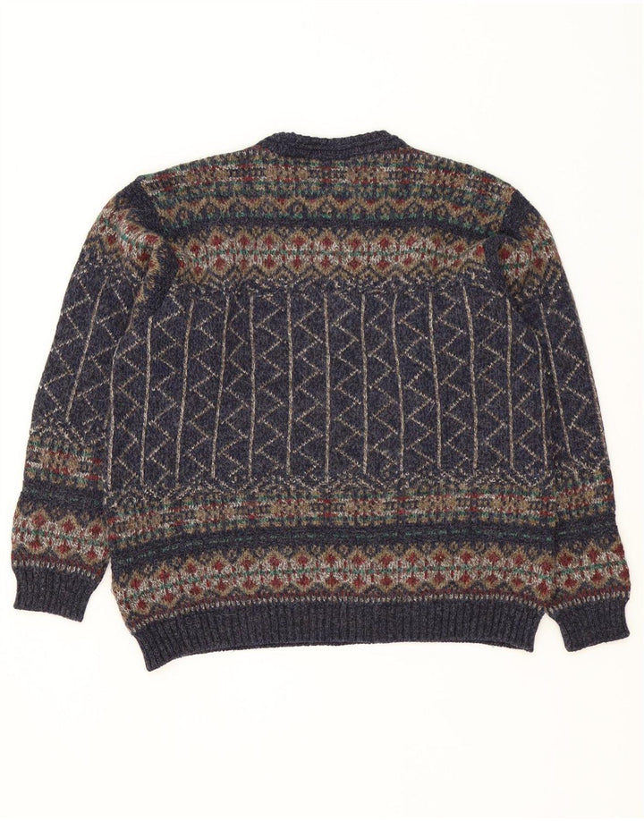 Marks & Spencer Herren-Pullover mit Rundhalsausschnitt, mittleres Marineblau, Fair Isle-Muster