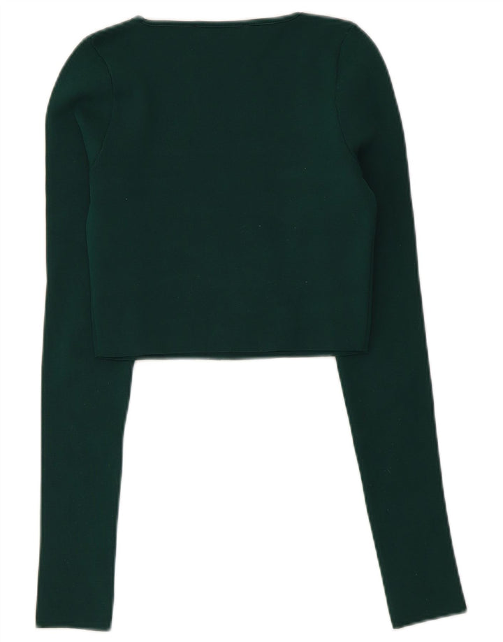 Zara Damen Crop Top Langarm UK 8 Small Grün Polyester