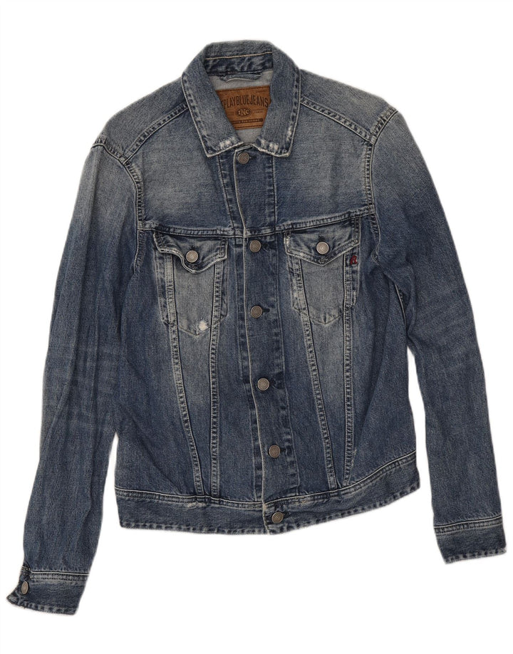 Replay Damen Distressed Jeansjacke UK 14 Mittelblaue Baumwolle