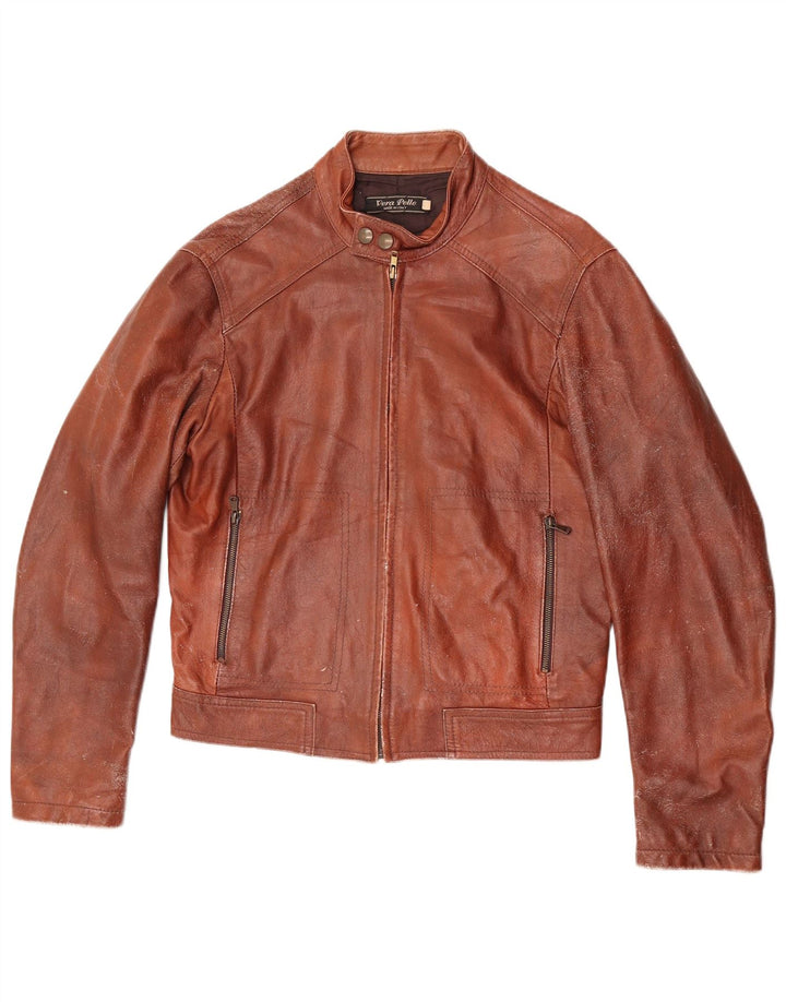 Vintage Damen Crop Lederjacke IT 48 XL Braunes Leder