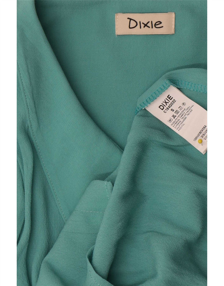 Vintage Damen Hemdbluse UK 10 Kleine blaue Viskose