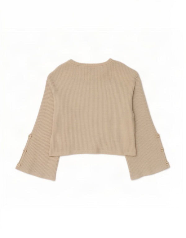 Zara Damen Crop Top 3/4 Ärmel UK 14 Mittelbeige Baumwolle