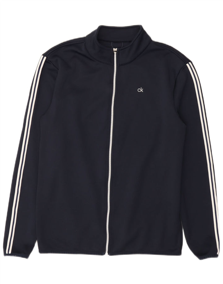 Calvin Klein Herren-Trainingsanzug-Oberteil, große marineblau gestreifte Polyesterjacke