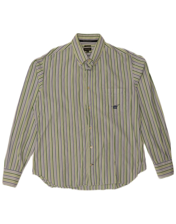 Henry Cottons Herren-Slim-Fit-Hemd, Größe 44, XL, grün gestreift