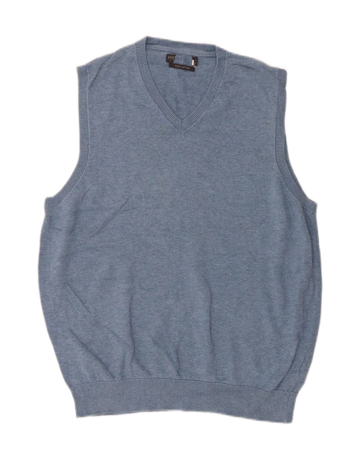 Marks & Spencer Herren-Weste, Tanktop, groß, aus blauer Baumwolle