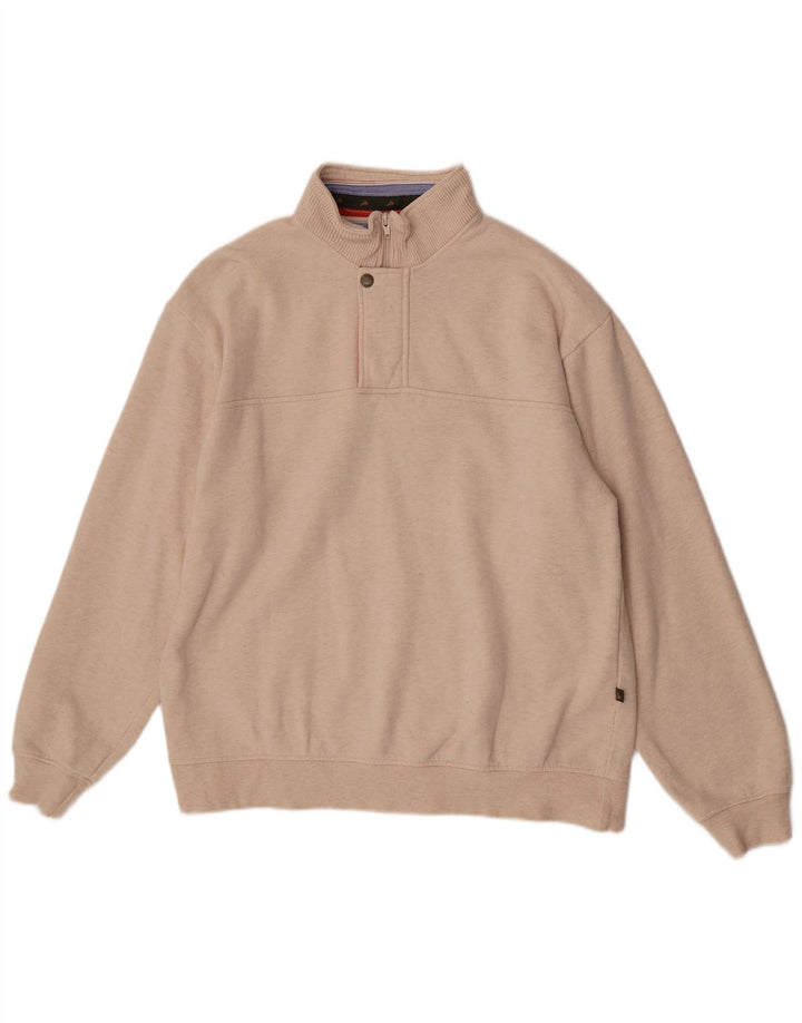 Orvis Herren-Sweatshirt mit Reißverschluss am Hals, groß, beige gesprenkelte Baumwolle