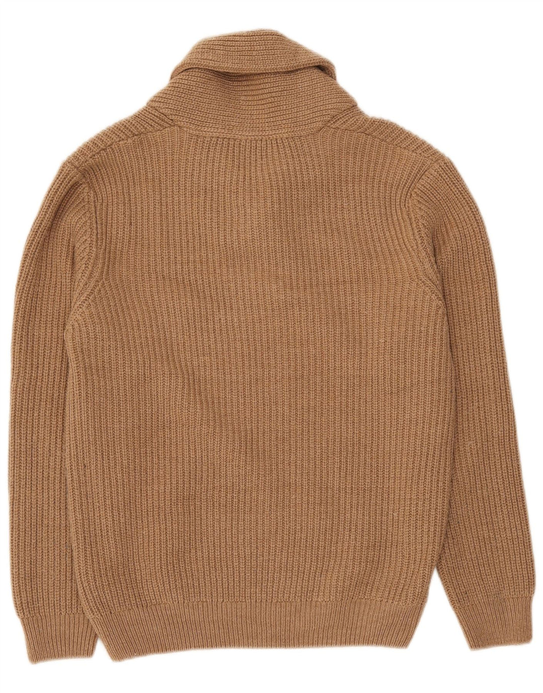 Zara Herren-Pullover mit Schalkragen, groß, beige, Acryl