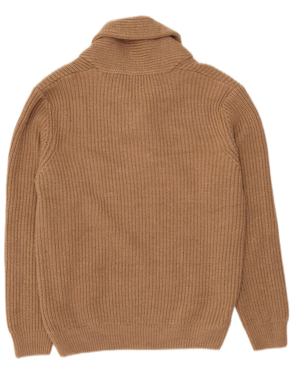 Zara Herren-Pullover mit Schalkragen, groß, beige, Acryl