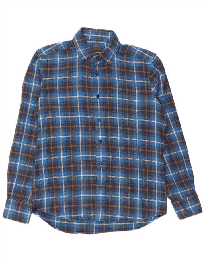 JAMES ROSS Herren-Flanellhemd, Größe 41 16, große blau karierte Baumwolle