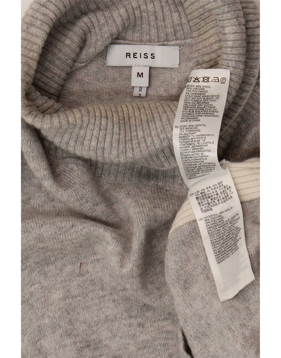 Reiss Herren-Pullover mit Rollkragen, mittelgraue Wolle in Blockfarben