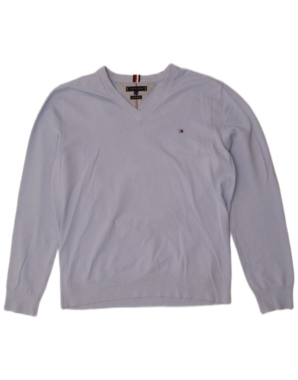 Tommy Hilfiger Damen-Pullover mit V-Ausschnitt, UK 22 3XL, blaue Baumwolle