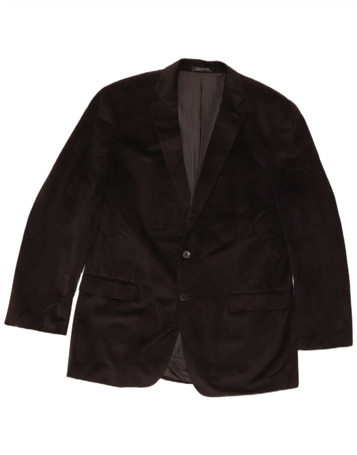 Vintage Herren lange 2-Knopf-Blazer-Jacke UK 44 2XL Schwarz Polyester