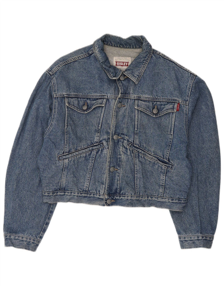 SISLEY Damen Crop Oversized Jeansjacke UK 10 Small Blau Baumwolle