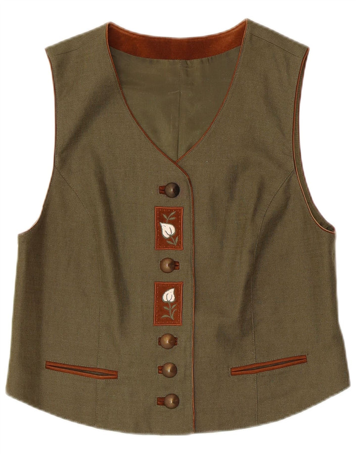 C&A Damen Weste UK 14 Medium Khaki Floral Linen