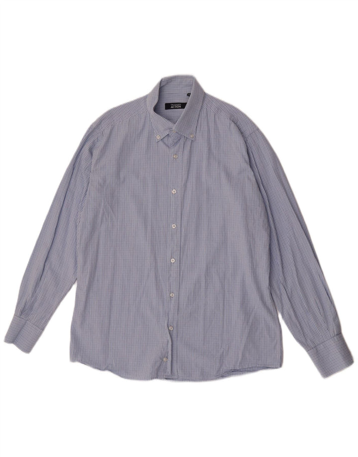 Trussardi Herrenhemd, Größe 41 42, groß, blau kariert