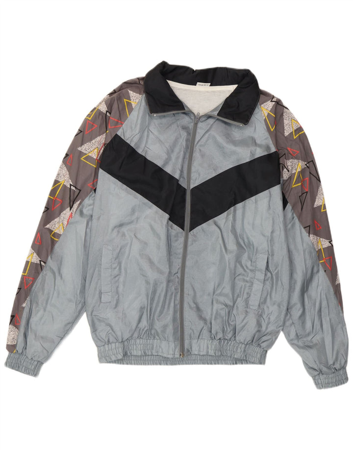 Vintage Herren Trainingsanzug Top Jacke XL Grau Geometrisch Polyamid