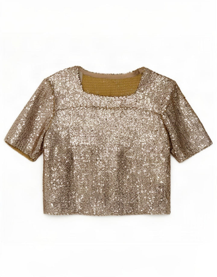Vintage Damen PaillettenBluse Top UK 12 Medium Gold