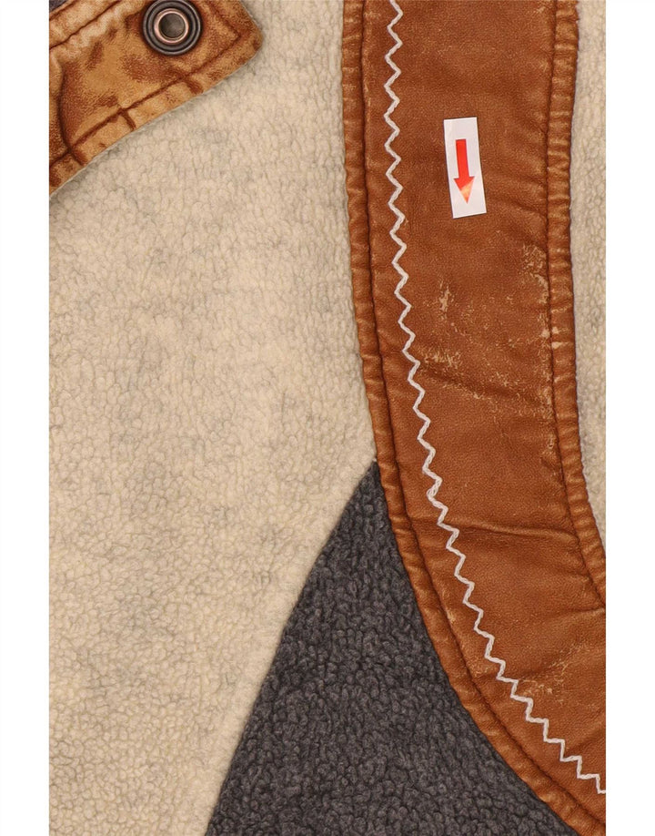 Silvy Herren-Fleecepullover mit Knopfkragen, mittelbeigefarbenes Farbblock-Polyester