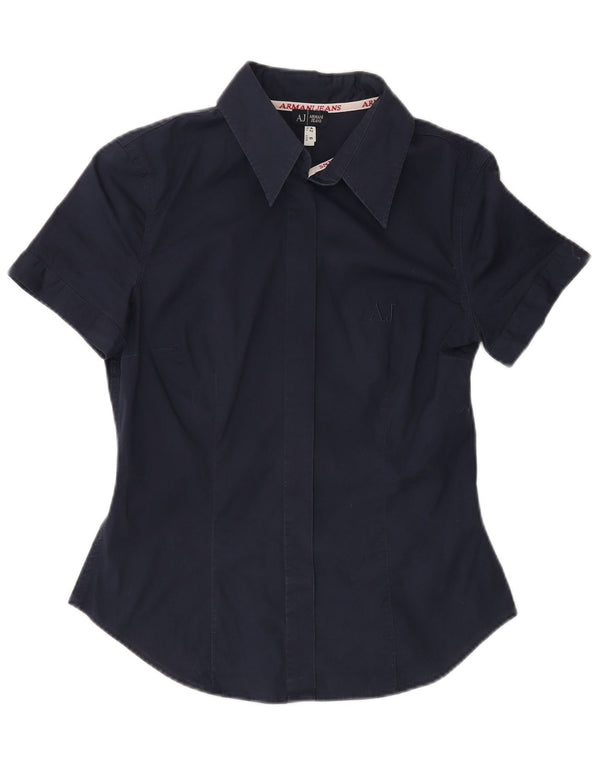 Armani Jeans Damen Kurzarmhemd EU 42 Mittelmarineblaue Baumwolle