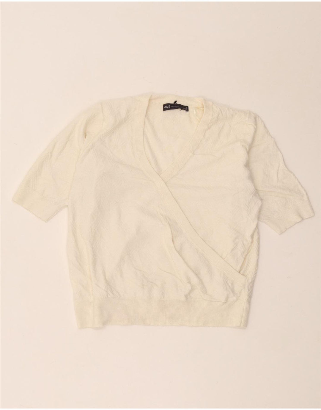 Marks & Spencer Damen-Pullover mit V-Ausschnitt, Gr. 12, Mittel, gebrochenes Weiß