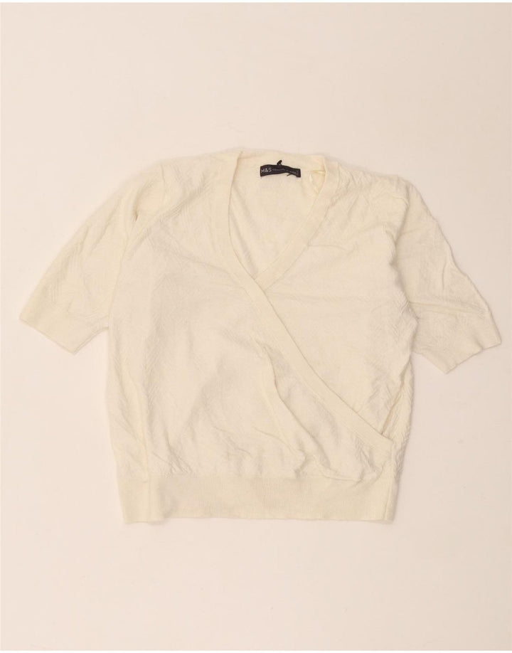 Marks & Spencer Damen-Pullover mit V-Ausschnitt, Gr. 12, Mittel, gebrochenes Weiß