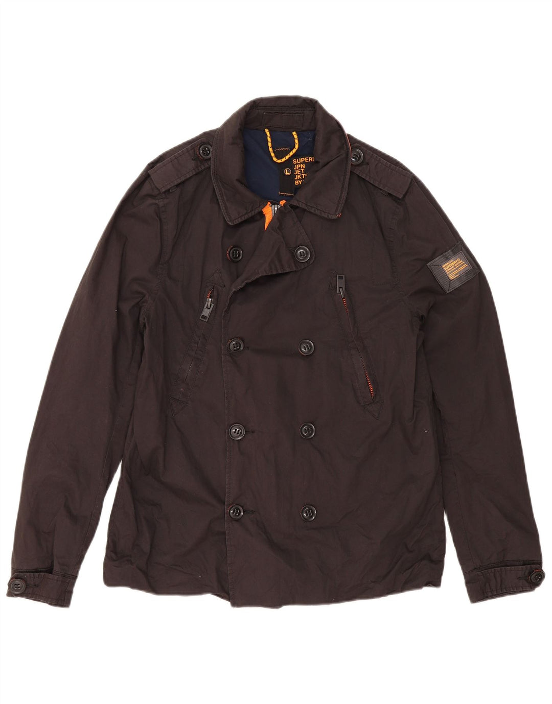 Superdry Damen Pea Coat UK 16 Large Schwarz Baumwolle