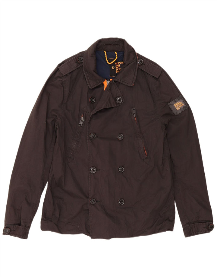 Superdry Damen Pea Coat UK 16 Large Schwarz Baumwolle