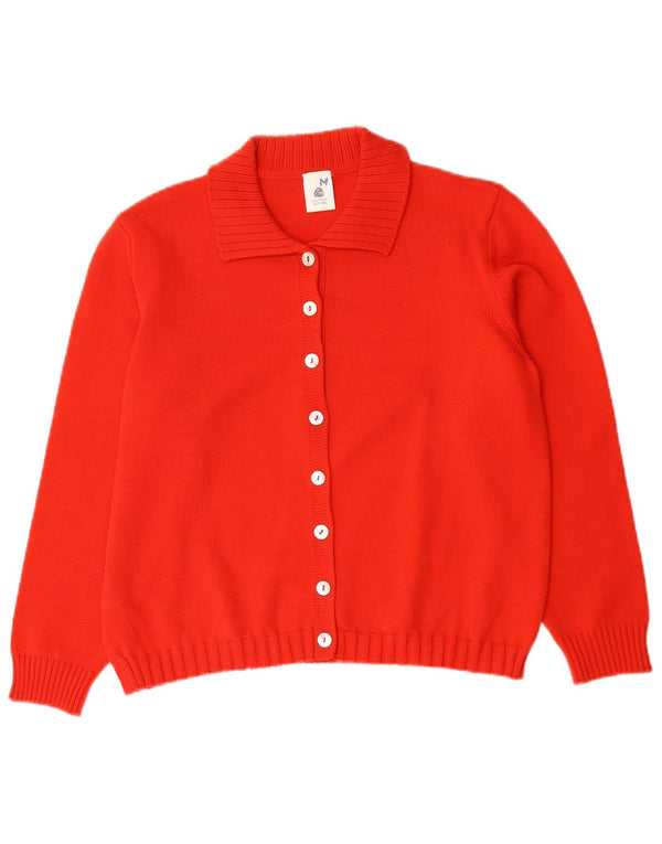 Vintage Damen Cardigan Pullover UK 14 Mittelrote Merinowolle