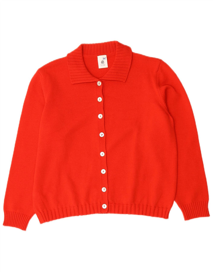 Vintage Damen Cardigan Pullover UK 14 Mittelrote Merinowolle