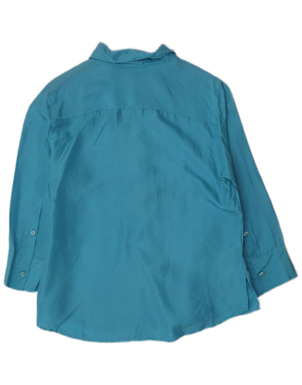Andrea Mare Damen 3/4-Ärmel-Hemdbluse UK 10 Small Blaue Seide