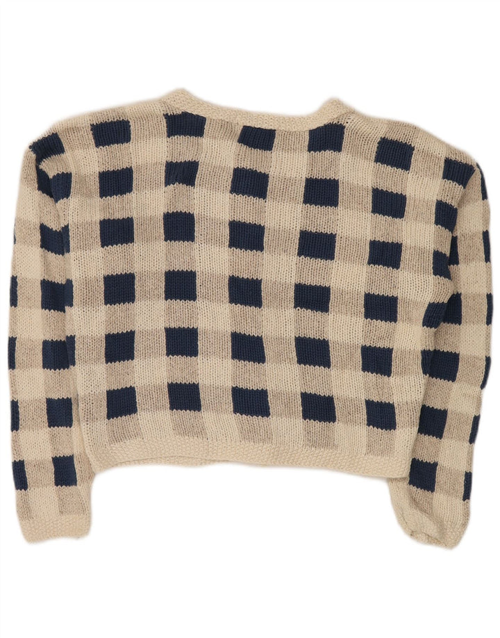 Eddie Bauer Damen Crop Cardigan Pullover UK 14 Mittelgrau karierte Seide