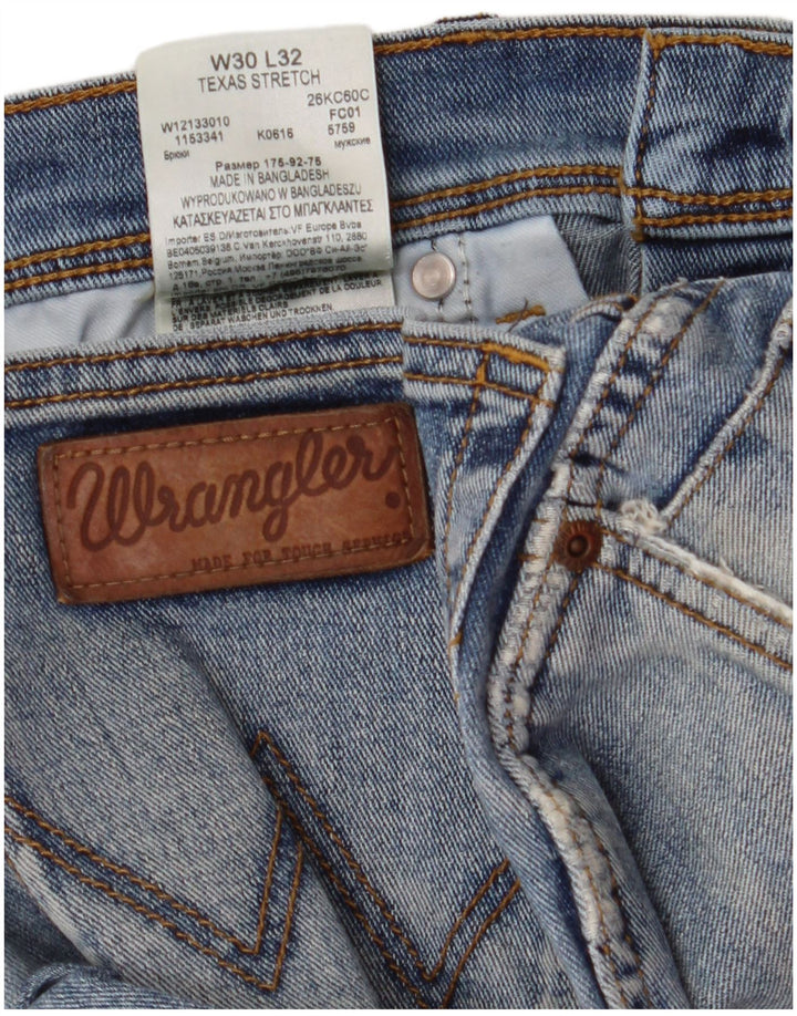 WRANGLER Herren Texas Stretch Distressed Straight Jeans W30 L32 Blaue Baumwolle