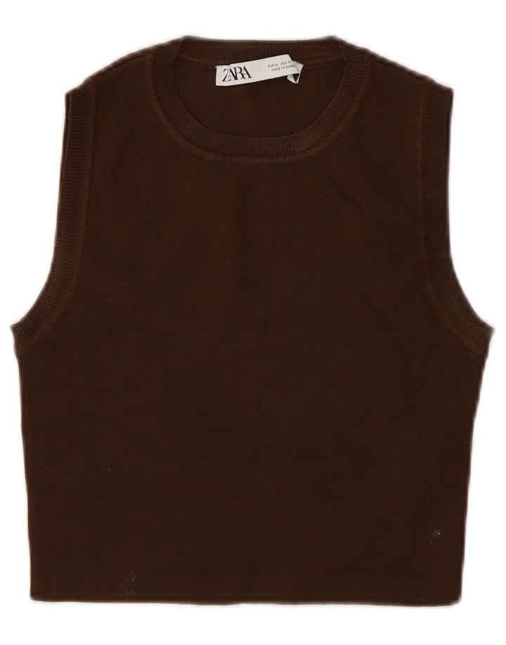Zara Damen Ärmelloses Crop Top UK 12 Mittelbraune Viskose