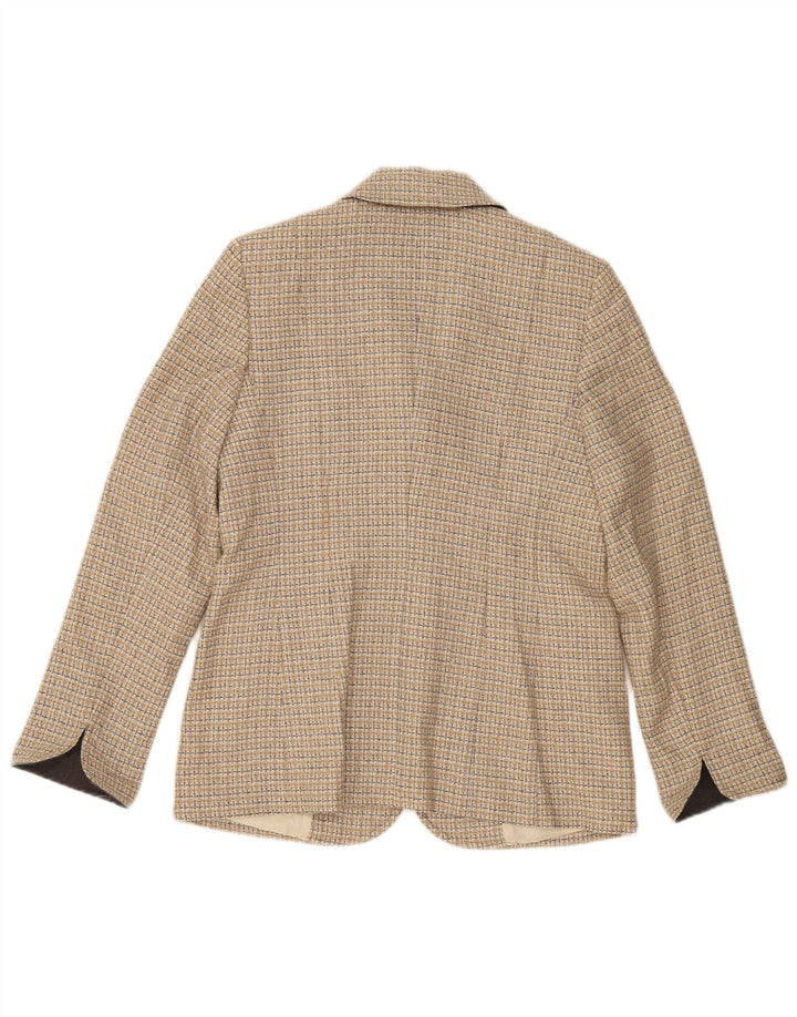 Barbara Kessels Damen 4-Knopf-Blazerjacke EU 38 Mittelbeige karierte Wolle