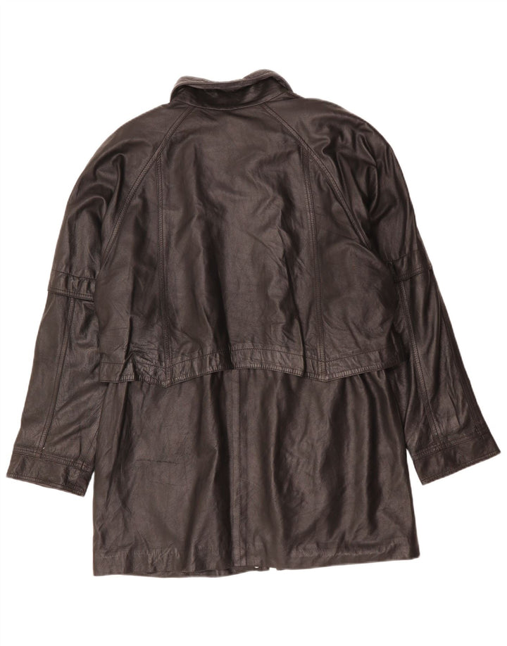 Vintage Damen Übergroßer Ledermantel UK 16 Large Schwarz
