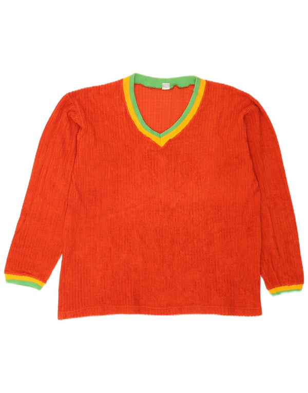 Vintage Damen Top Langarm US 8 Medium Orange Colourblock Baumwolle