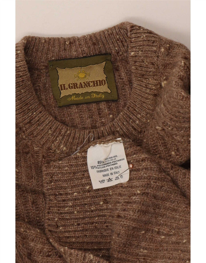 Il Granchio Herren-Pullover mit Rundhalsausschnitt, große braun gesprenkelte Wolle
