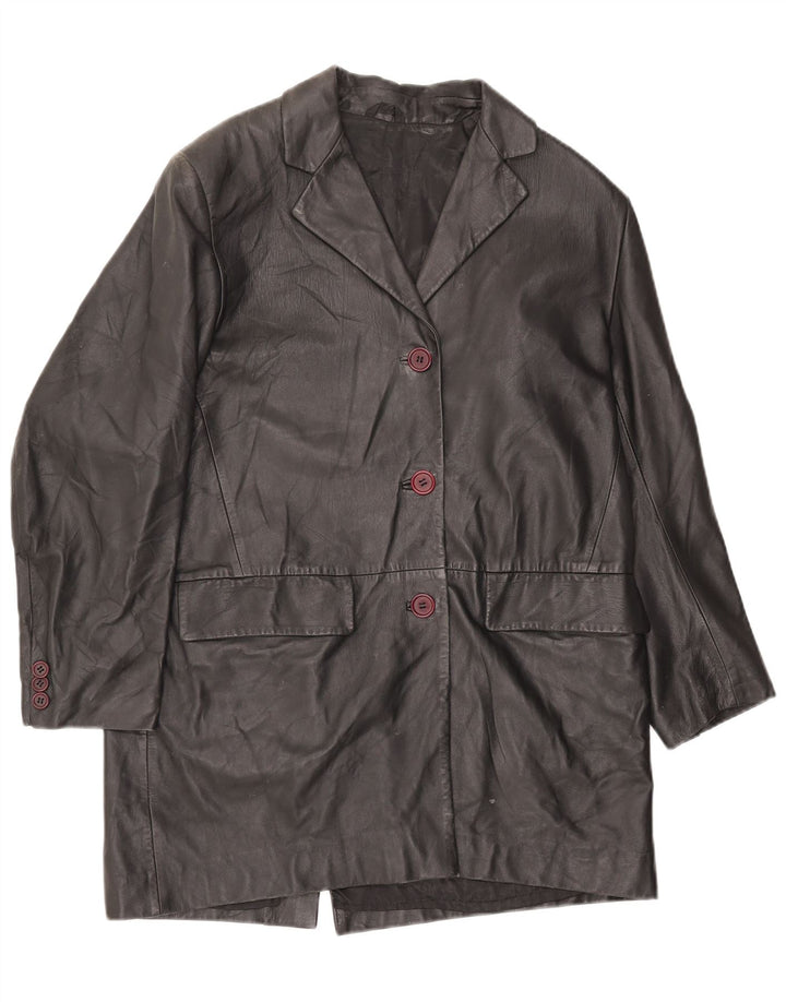 Vintage Damen Ledermantel IT 42 Mittelschwarzes Leder