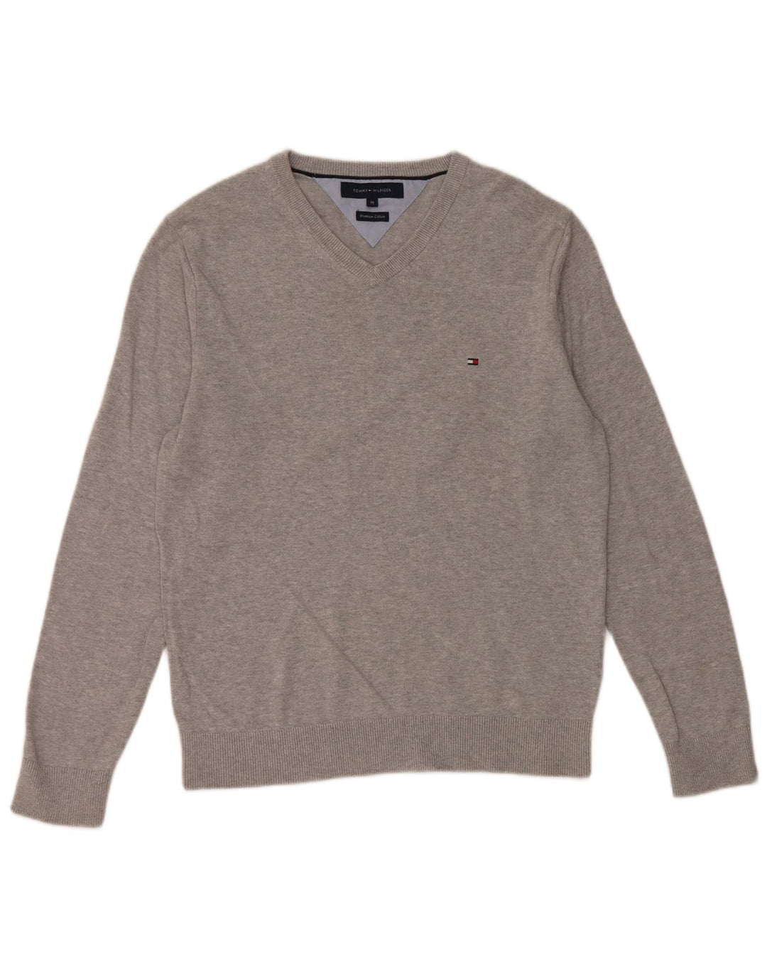 Tommy Hilfiger Herren-Pullover mit V-Ausschnitt aus mittelgrauer Baumwolle