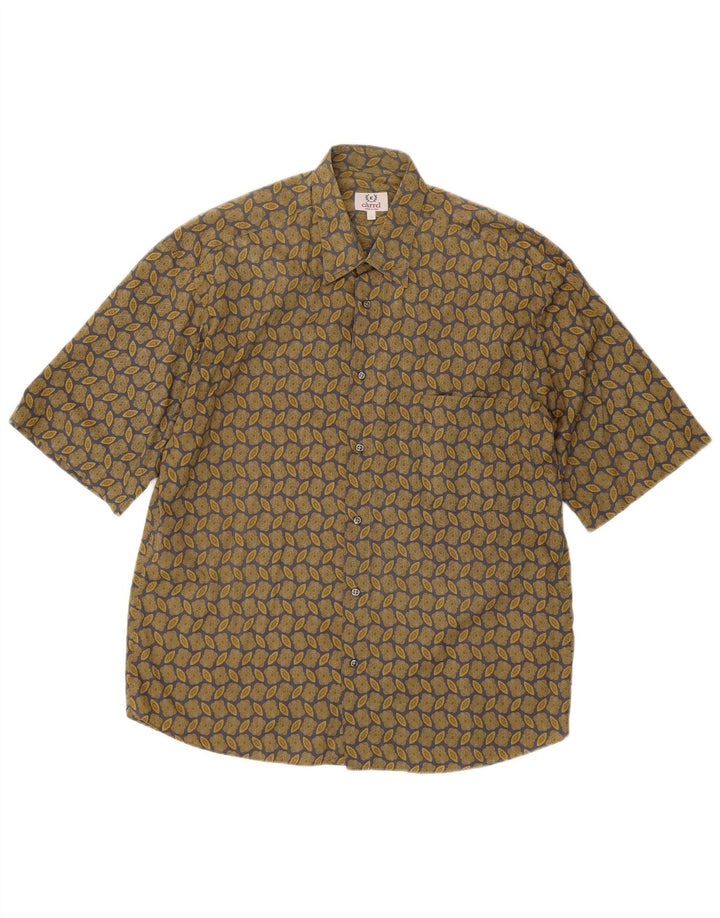 Carrel Herren-Kurzarmhemd aus mittlerer Khaki-Baumwolle mit Blumenmuster