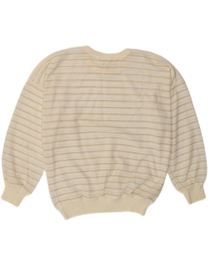 Vintage Damen Pullover mit Rundhalsausschnitt, EU 42, groß, weiß gestreift