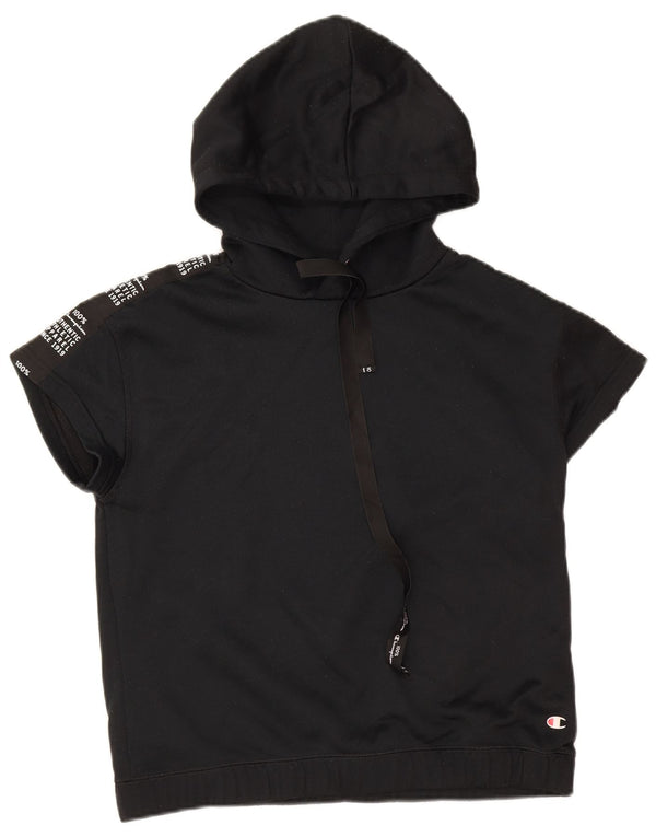 Champion Damen Graphic Short Sleeve Hoodie Pullover UK 16 Large Schwarz