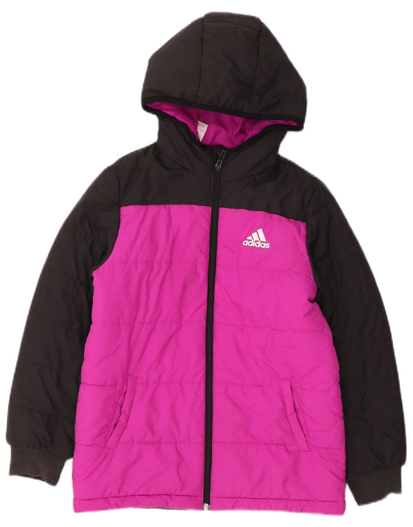 Adidas Wattierter Mantel mit Kapuze für Mädchen, 9–10 Jahre, rosafarbenes Farbblock-Polyester