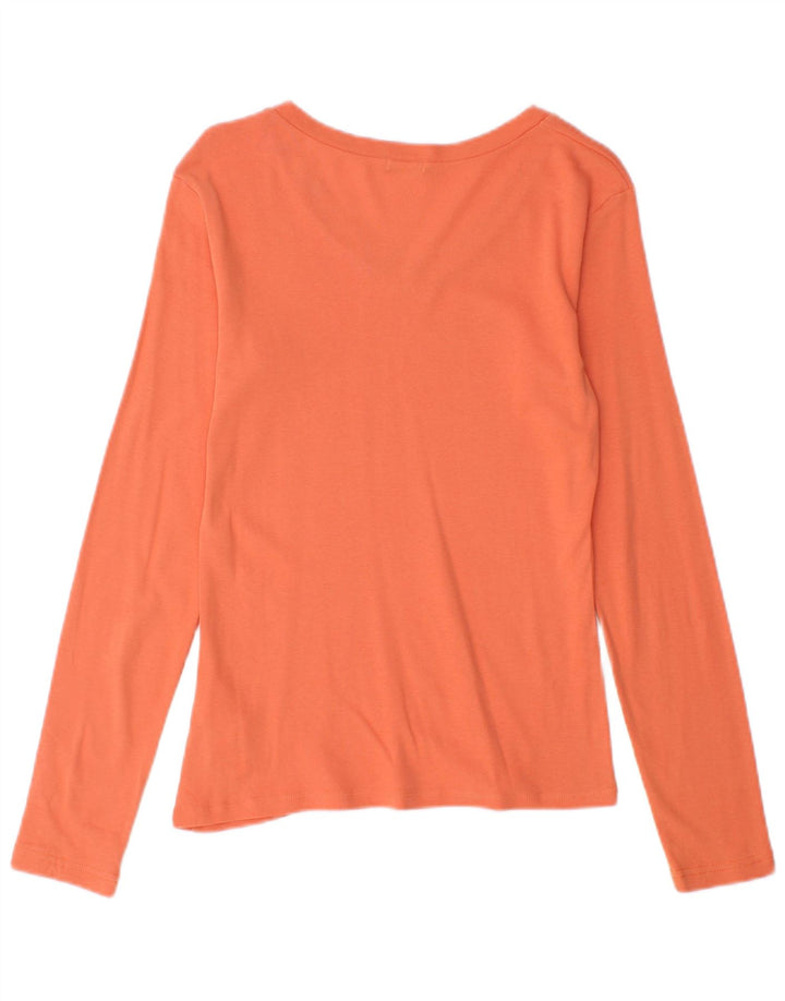 Benetton Damen Top Langarm UK 12 Mittelorange Baumwolle